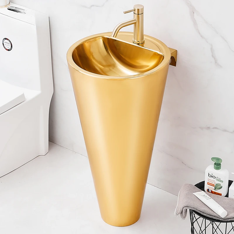 Gold 304 stainless steel vertical conical basin bar KTV wash basin homestay floor standing art basin wash