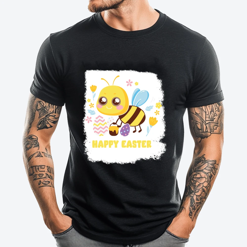 

Bunny Spring Hunt Eggs Bee Happy Easter Day Green And White Graphic T Shirt Couples Tshirts Men 4TH of July