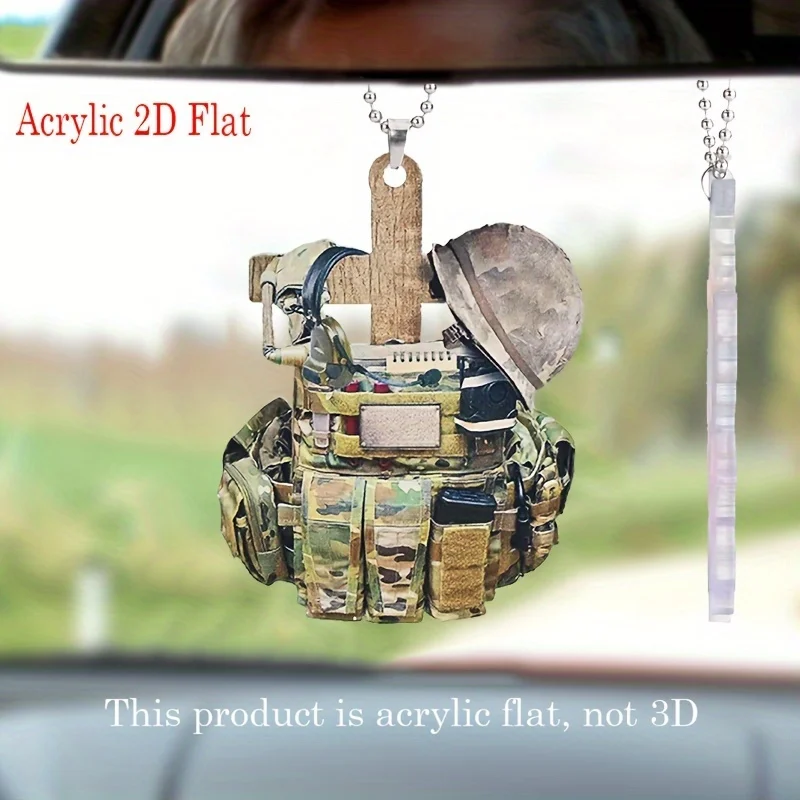 2D Camouflage Backpack Keychain Fire Warrior Commemorative Car Rearview Mirror Pendant Bag Decoration Holiday Party Gifts