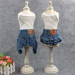 Pet Pure Mesh Base Denim Skirt Jeans Autumn and Winter Dog Parkas Coat Inner Outfit Teddy Pomeranian Small Dog Puppy Clothes