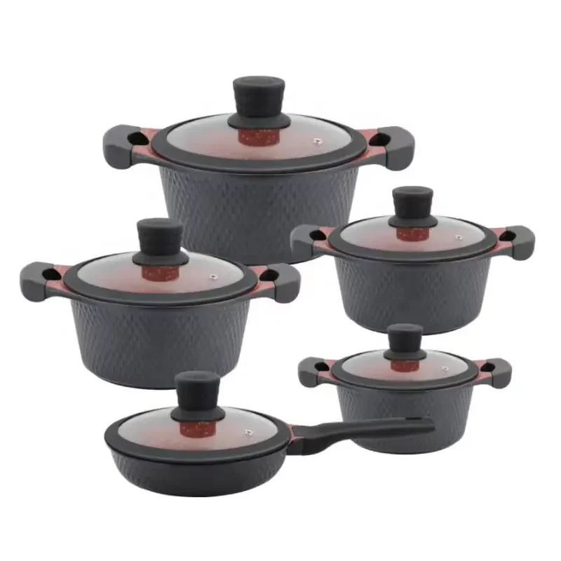 High Quality 10-Piece Non-Stick Cookware Set Classic German Design Multi-Colour Aluminum Pot Silicone Cover Kitchen Cooking