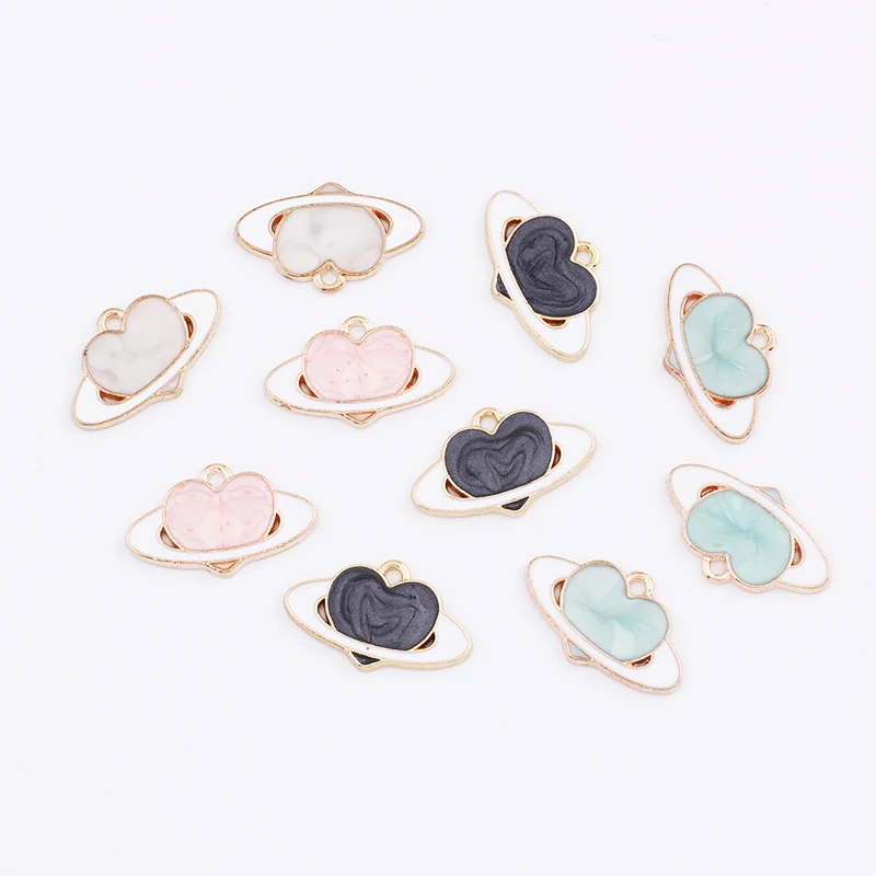 

10pcs Heart Planet Metal Enamel Charms for Earrings Bracelets Necklace Jewelry Making Supplies Diy Keychain Accessories