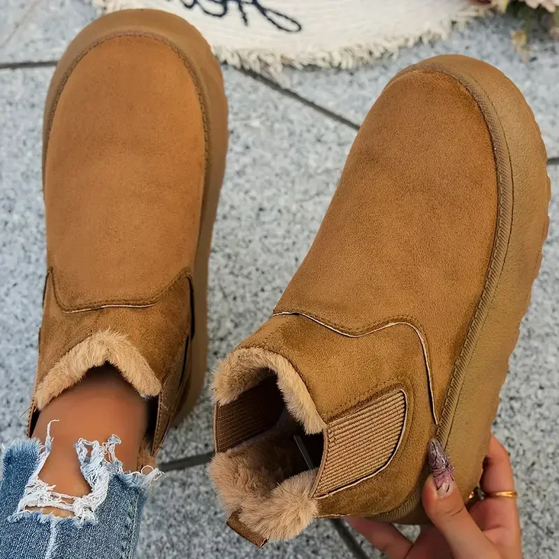 Women Short Plush Warm Snow Boots Trend Luxury Designer Shoes Winter Casual Fur Chelsea Ankle Boots Flats Platform Ladies Shoes