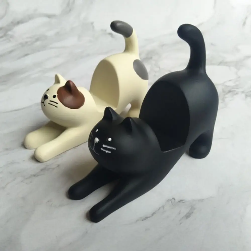 Cat Model Cat Phone Holder Resin Doll Support Mobile Phone Stand Desk Decor Stretch Oneself Cell Phone Bracket Desktop Ornaments