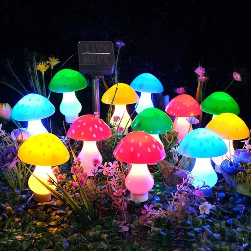 Solar Mushroom String Lights For Outside 6 Pack 6 LED Solar Pathway Lights Outdoor Waterproof For Fence Patio Yard Decorative