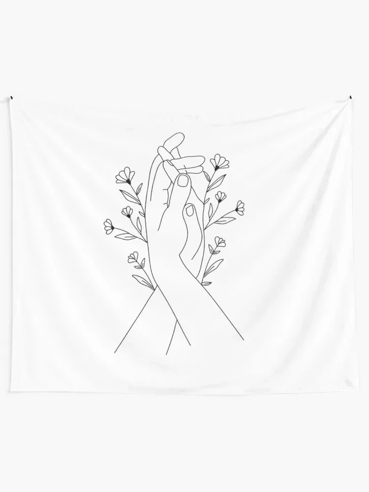 Hands Holding Flower Minimal Line Art Tapestry Wall Tapestries Room Decorating Aesthetic Tapestry