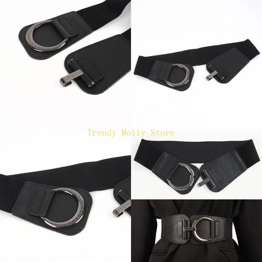 

N5KB Classical Retro Punk Women Belts Alloy Buckle Simple Wide All-Match Waistband