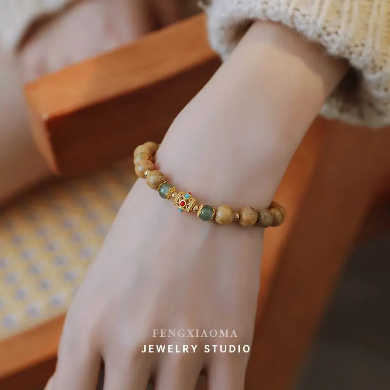 خشب الصندل سوار أنثى موري العتيقة زن محظوظ الخرز زوجين سوار دائرة واحدة العرقية نمط خمر لوحة اللعب سلسلة اليد