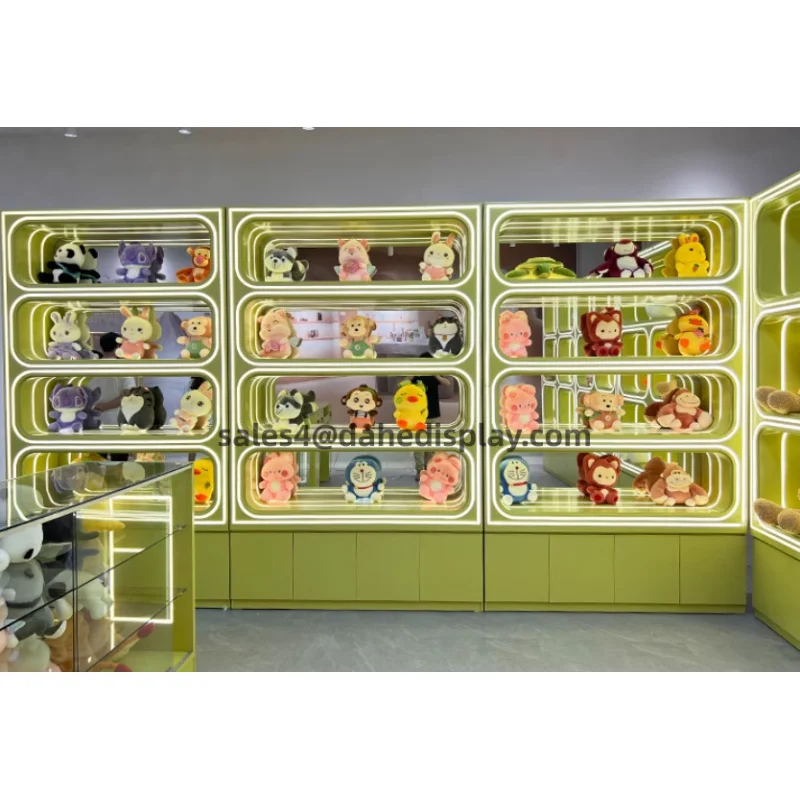 Custom.Toy Store خزانة عرض متجر بوتيك خزائن الحائط ألعاب من نسيج مخملي عرض موقف لعبة الشكل عرض الحالات مع Li