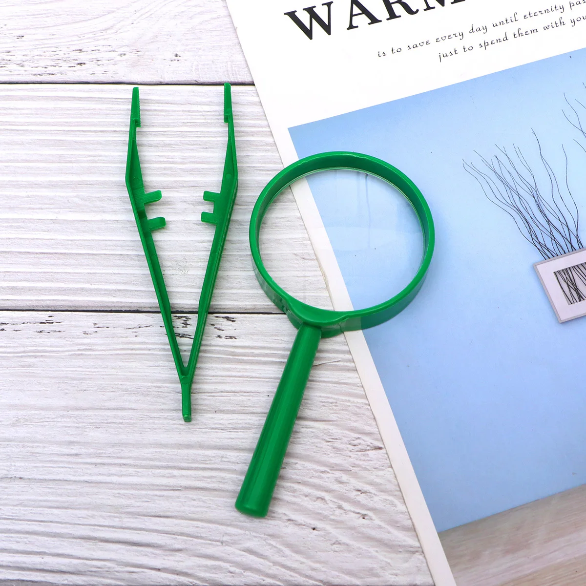 3Sets Handheld vergrootglas voor kinderen Observatieset Lichtgewicht pincet Natuurstudie Outdoor vergrootglas