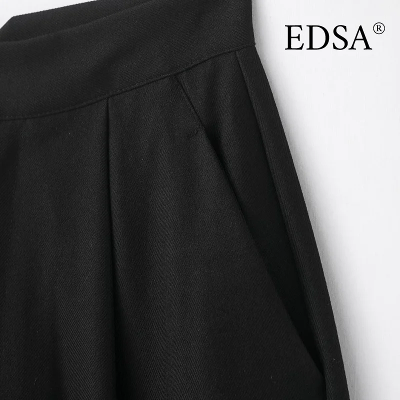 EDSA – pantalon plissé taille moyenne pour femme, pantalon Long à jambe droite, assorti avec tout