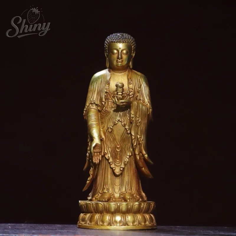 Antique Sakyamuni Buddha Statue Tibetan Buddhist Sculpture Home Altar Worship Offering Buddhist Religious Devotional Figurine