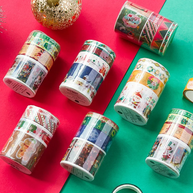 4 Pcs/Set Christmas Carnival Series Washi Masking Tapes Decorative Adhesive Tape DIY Xmas Hand Account Material Stickers