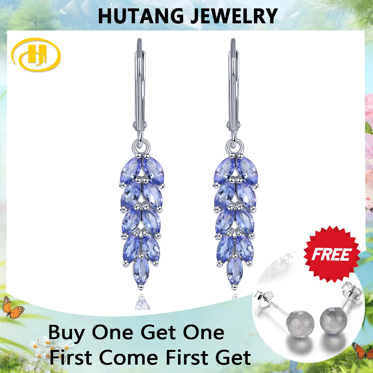 

Natural Genuine Tanzanite Sterling Silver Drop Earring 2.3 Carats Tanzanite Gemstone Classic Romantic Women Jewelry S925 Gifts