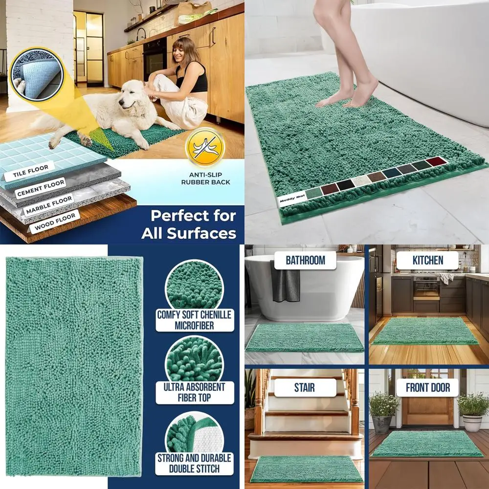 

Быстросохнущий коврик для ванной из микрофибры, нескользящий, толстый и впитывающий, размер XL, цвет морской пены, 59x35 см