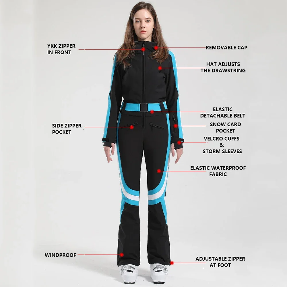 2025 Women Slim Ski Suit Outdoor Snowboard Overalls One-Piece Warm Skiing Set Winter New Overalls Windproof Waterproof Clothing