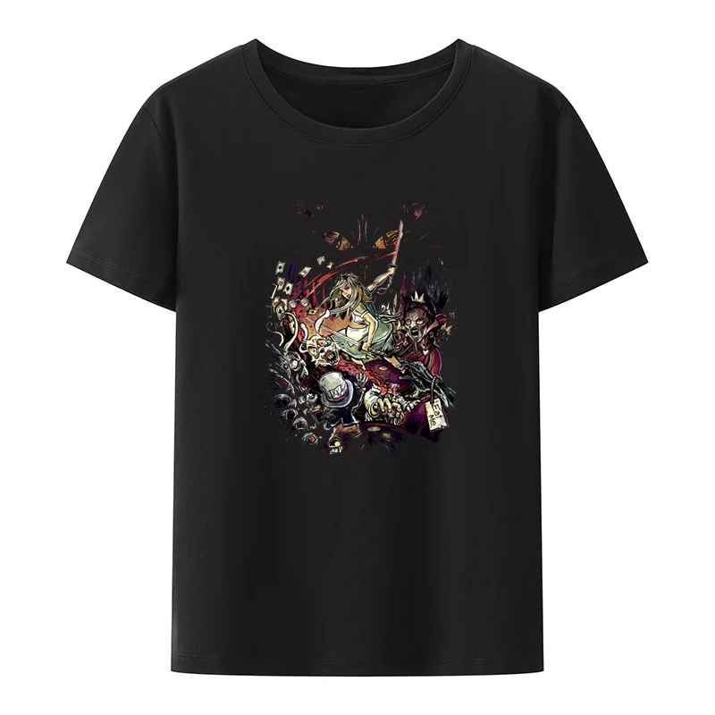 Zombies in Wonderland Graphic T-shirt Funny Tee Loose Character Camisa Retro Portrait Pattern Same Style Aesthetic Popular Otaku