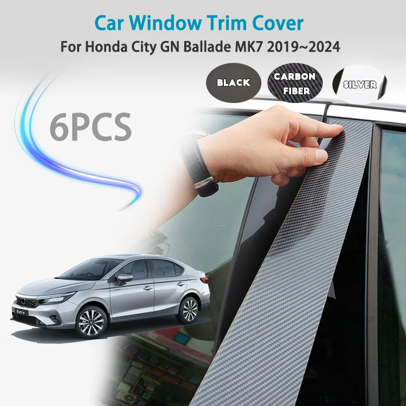

For Honda City GN Ballade MK7 2019~2024 Car Window Trim Cover Pillar B C Column Door Decal Stickers Gloss Middle column sticker