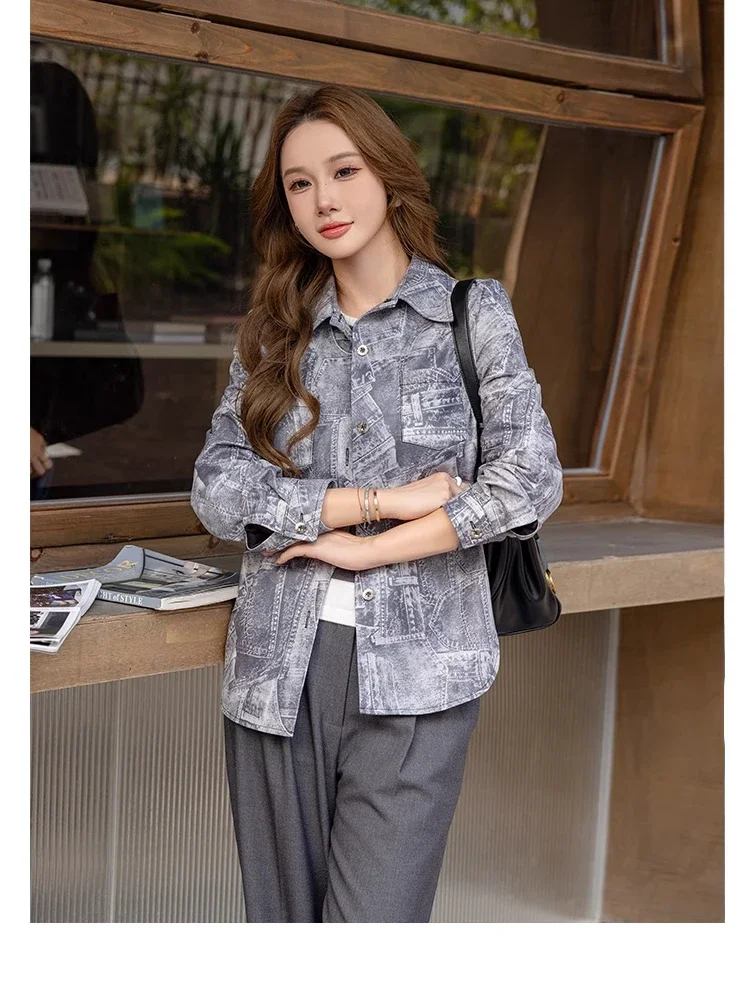 Simple Printed Genuine Leather Shirt Jacket for Women Spring Autumn 2025 New High-end Streetwear Casual Soft Real Sheepskin Coat