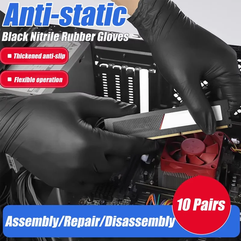 10Pairs Disposable Car Black Nitrile Gloves Multifunctional Automobiles Rubber Repair Washing Gloves Tool Auto Repaired Tools