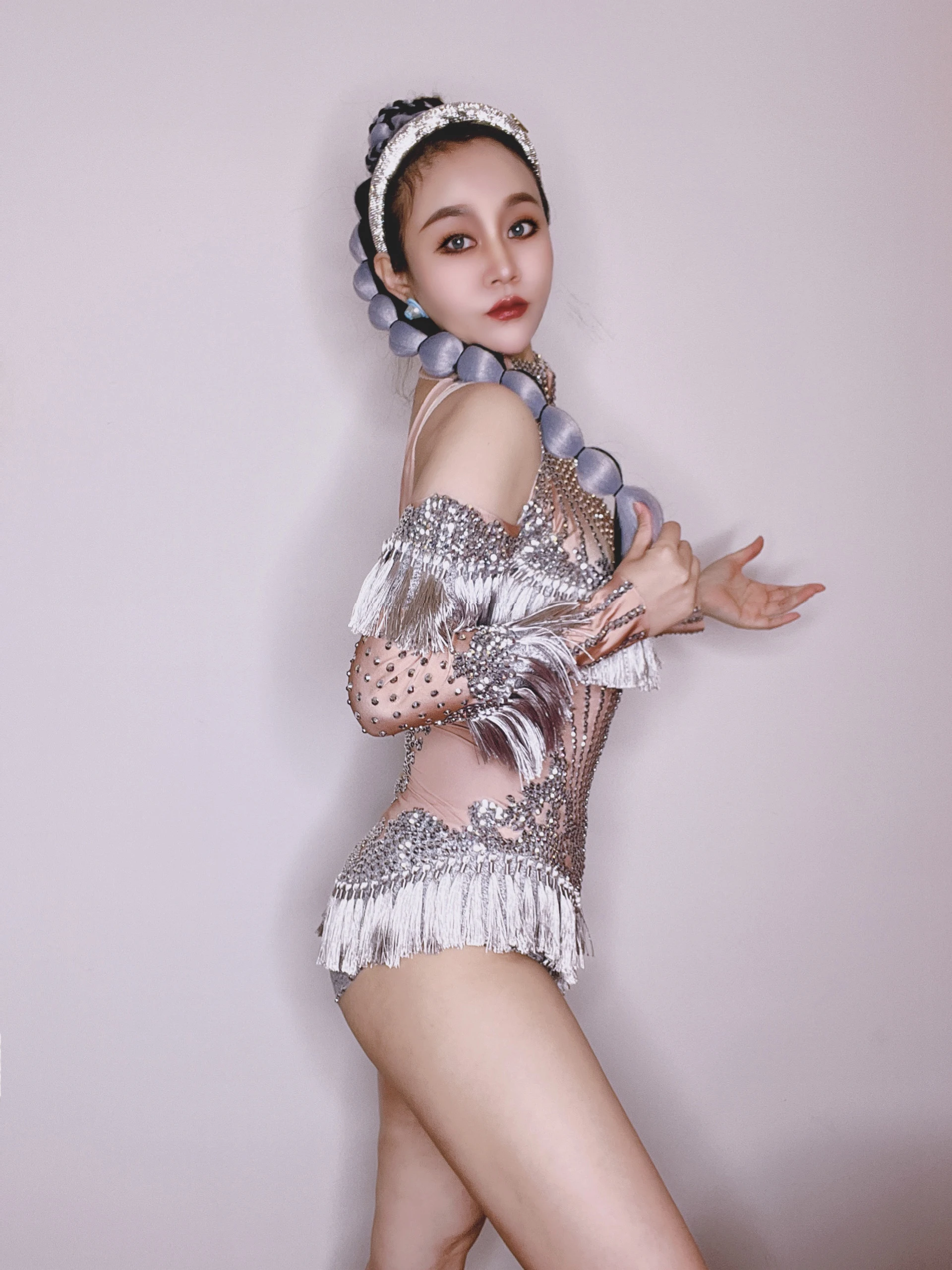 2025 القطب ملابس رقص تمتد حجر الراين هامش بذلة المغني أداء المرحلة ارتداء الهذيان الزي سحب الملكة الملابس yk146