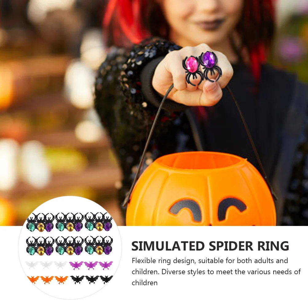 Ensemble de 40 pièces de chauve-souris, décoration d'halloween, doigt Flexible pour enfants et adultes, accessoires de fête, cadeau, anneau d'araignée simulé, anneaux en plastique pour enfants