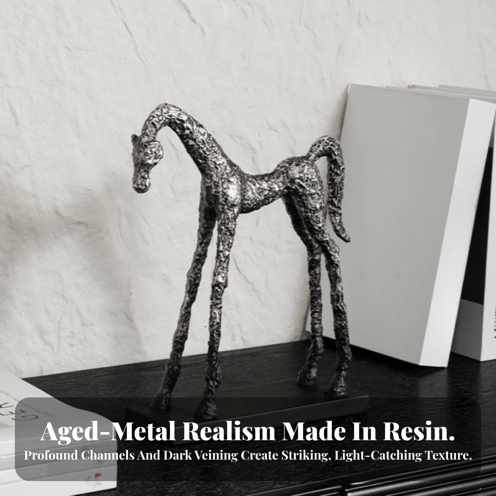 Horse Sculpture Resin Horse Figurine Decoration Antique Silver Decor Abstract for Interior Designers, Tabletop, Console Table
