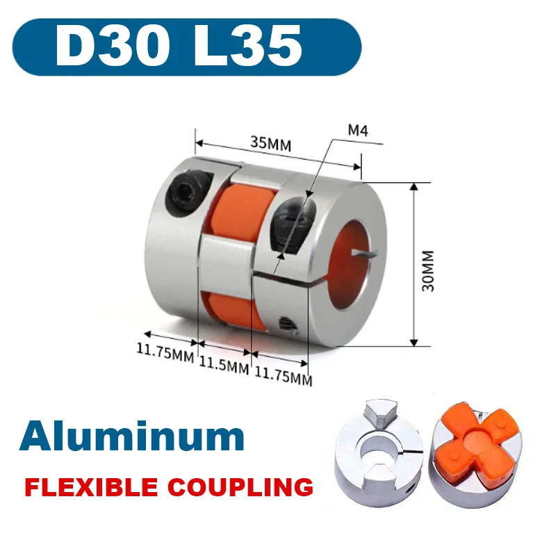 1Set D30 L35 Aluminum Alloy Plum Blossom Coupling Inner Hole 5/6/6.35/7-16mm Rigid Elastic Encoder Stepper Motor Coupling Sleeve