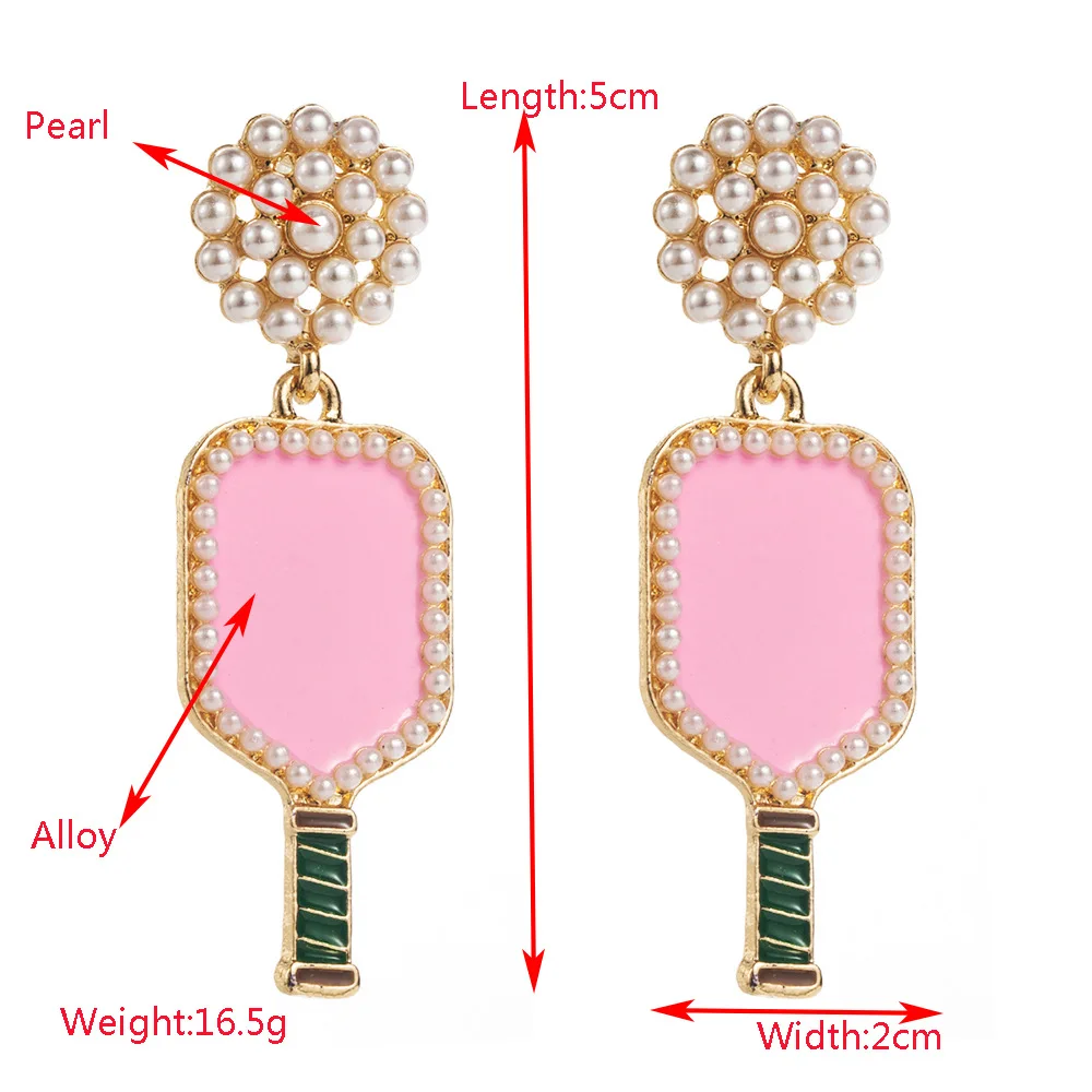 New Fashion Geometric Earrings Cute Pink Pearl Racket Earrings Vibrant Sports Versatile Earrings Women