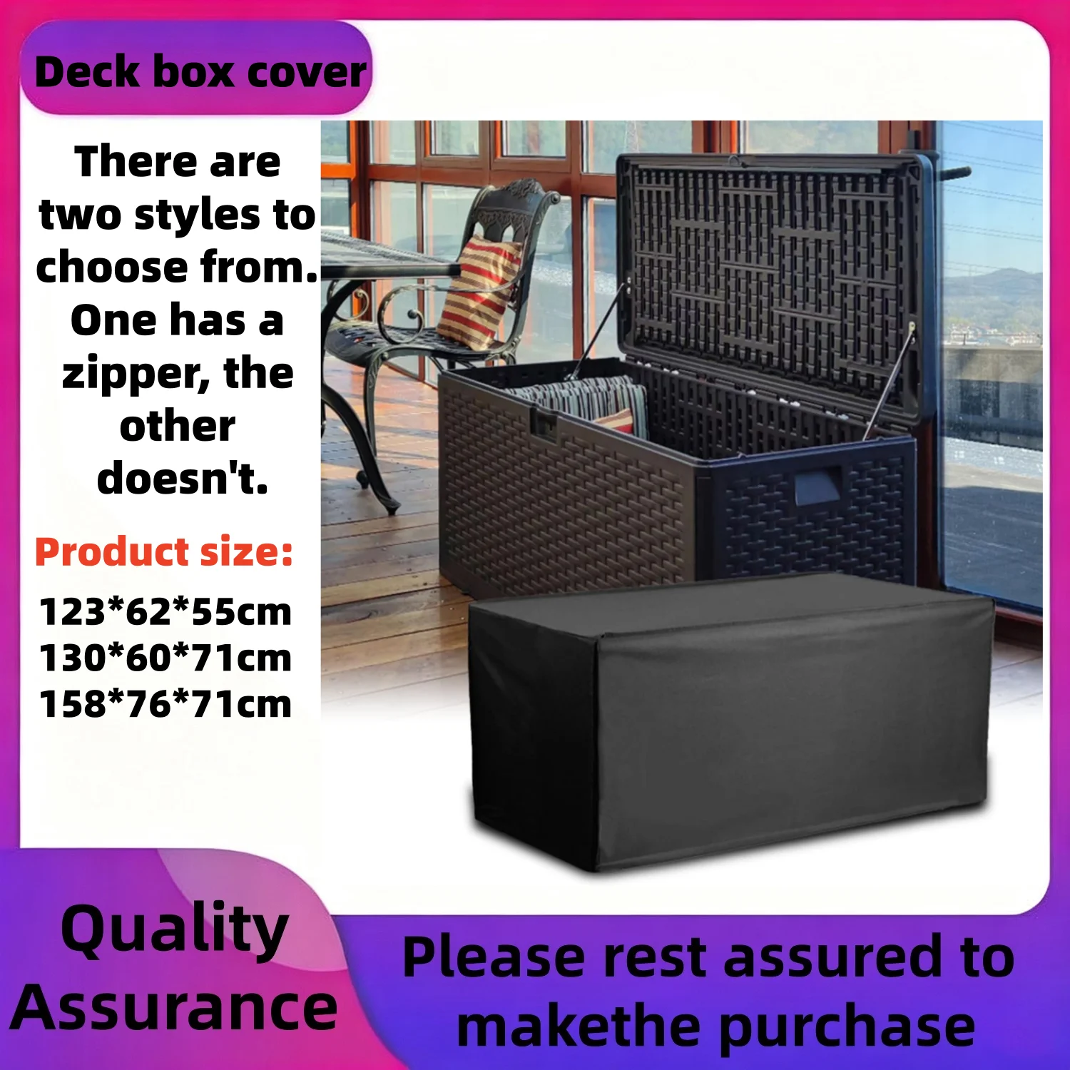 Patio Deck Box Cover, Waterproof Storage Box Covers for Outdoor and Indoor Furniture (51"x24"x28")