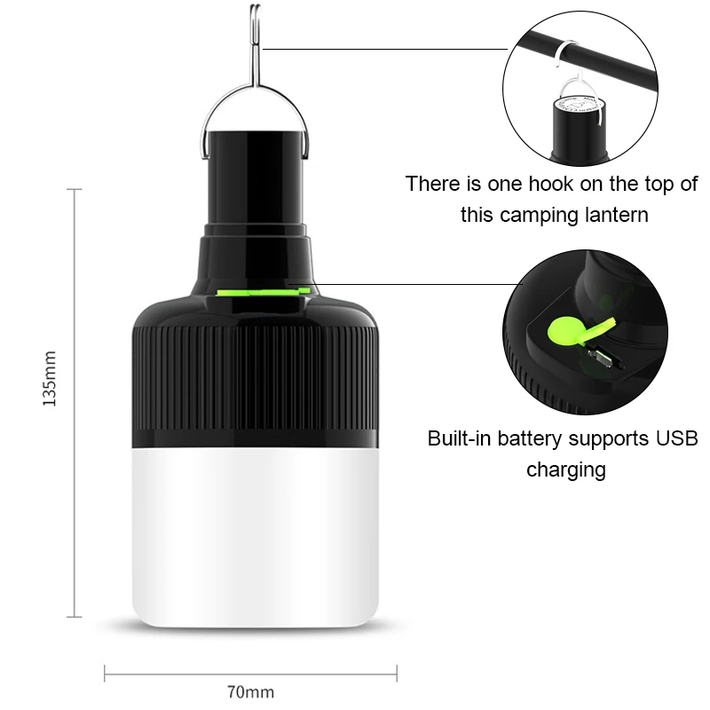 Ampoules de lampe LED de camping en plein air, lumière de tente étanche, lanterne aste USB, lumière d\'urgence nocturne