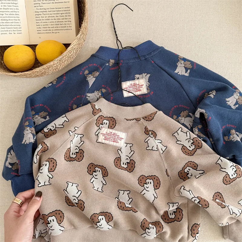 2025 Spring New Children Kids Clothes Girls Cartoon Printed Hoodless Sweatshirt 1-6 Years Boys Casual Long Sleeve Cardigans Tops 4
