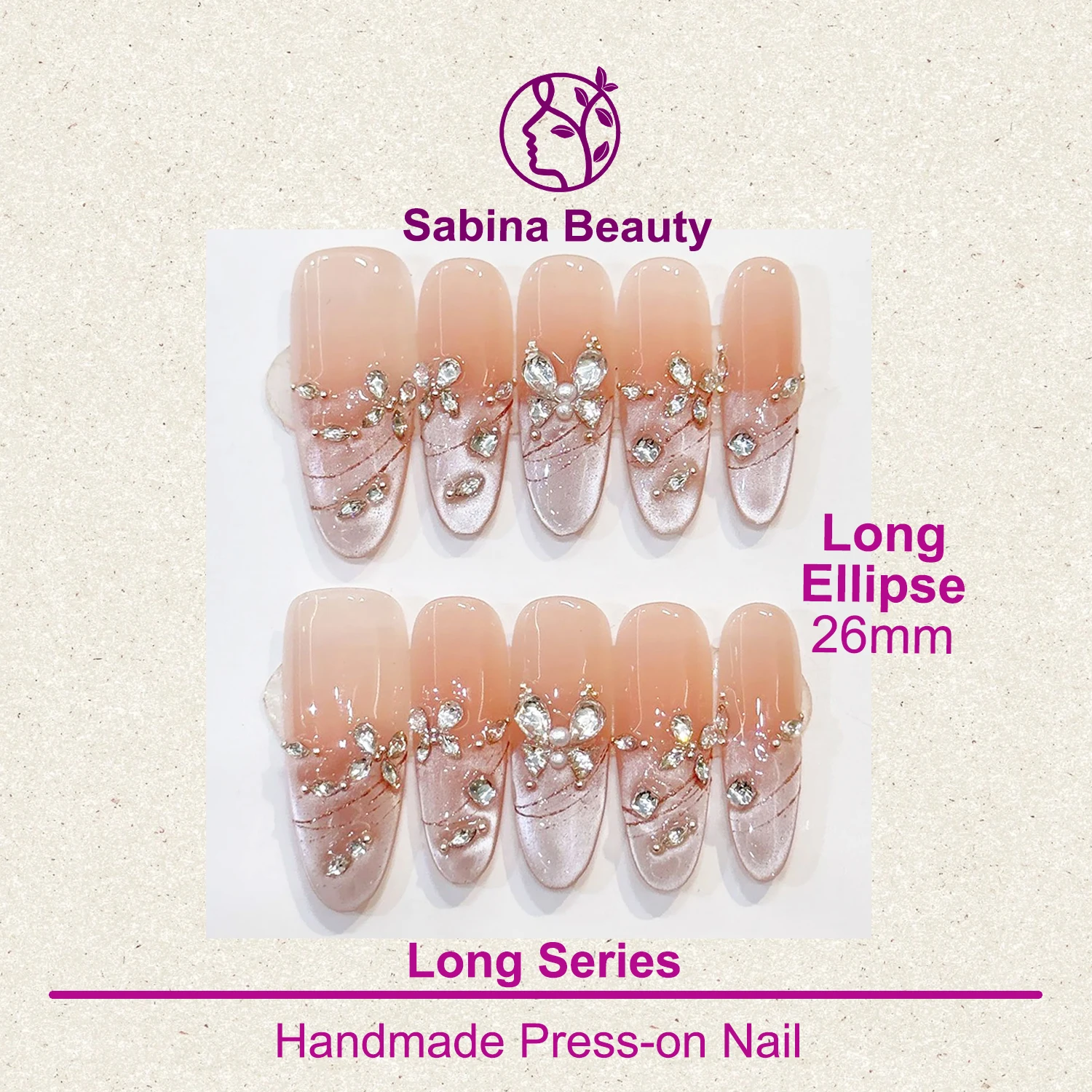 YH001-29 Handmade Press on Nail 10pcs Three dimensional zircon diamond butterfly cat eye light luxury fake nail patch