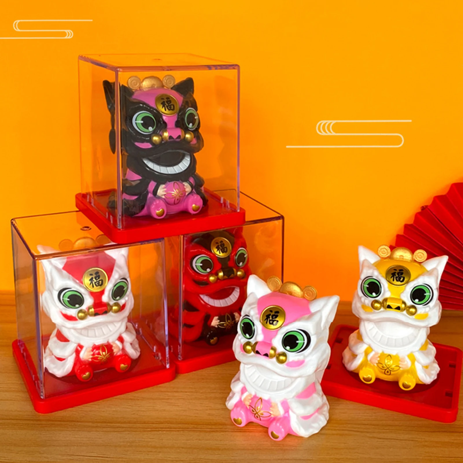 Figura decorativa de león con energía solar, adorno para escritorio, decoración para el hogar, coche, regalo de la suerte para el Año Nuevo Chino con cubierta de acrílico