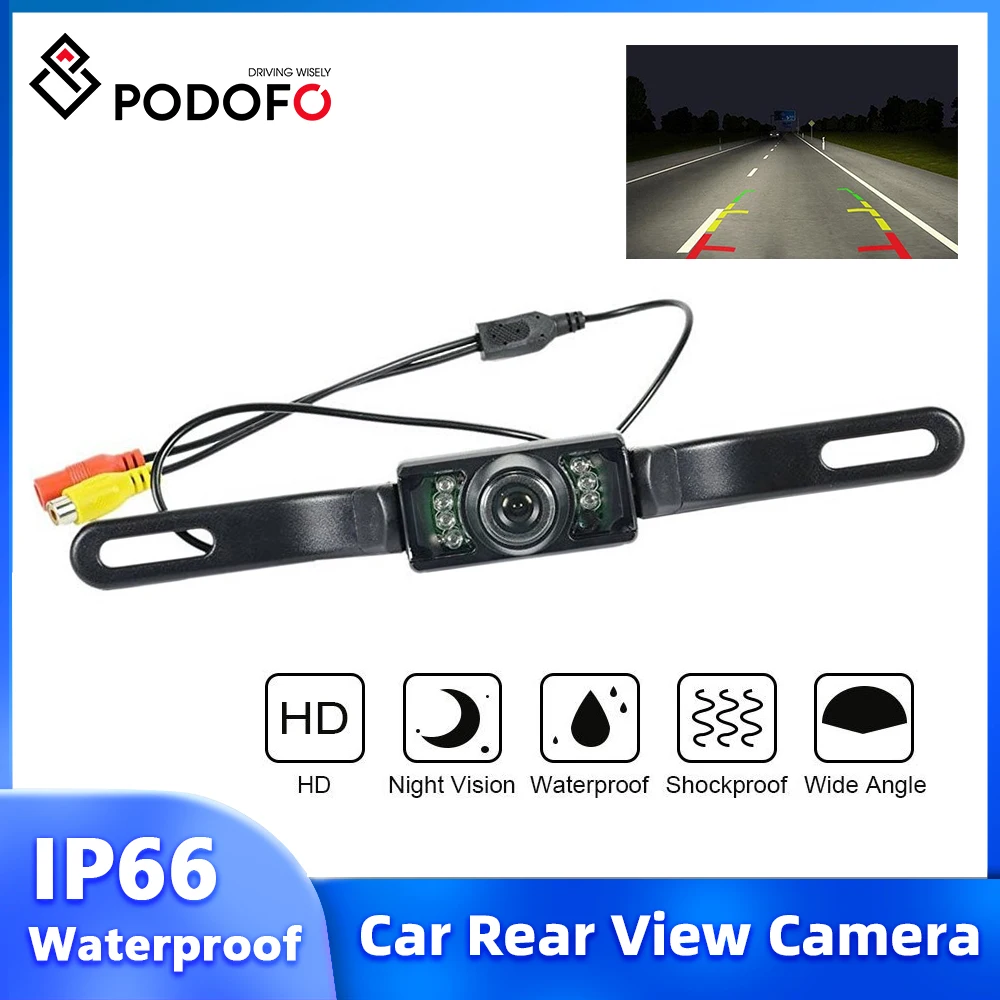 Podofo Car Rear View Reverse Backup Parking Camera 120 Degree Night Vision Waterproof IP66 Car Rearview Camera For License Plate