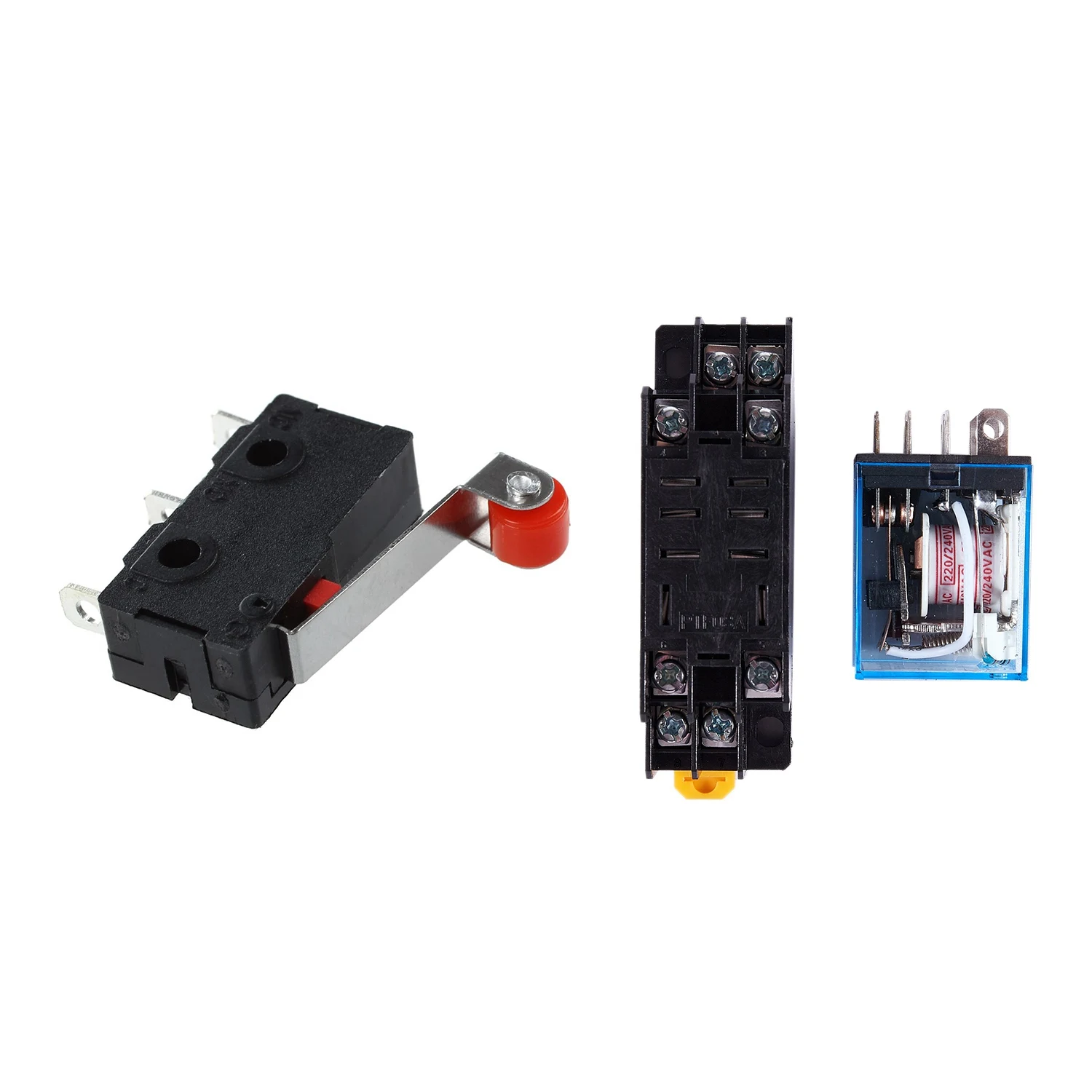 Y19A 1 Pcs 220V AC Coil DPDT Power Relay 8 Pin W PTF08A Socket & 10 Pcs Mini Limit Switch Roller Lever Arm