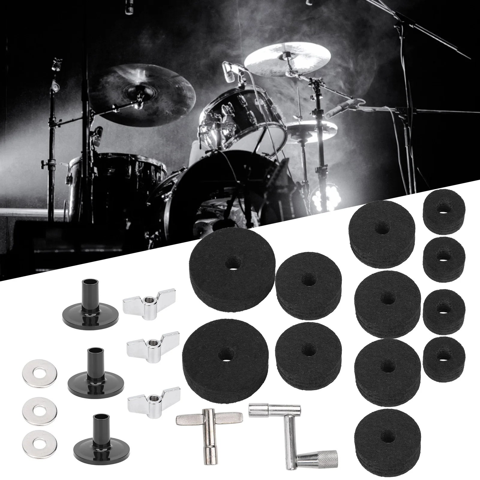 Drum Felt Pad Cymbal Kit Non-Slip with Base Wing Nuts Washer Percussion Accessories Drum Cymbal Felt Pad Drum Felt Pad Kit