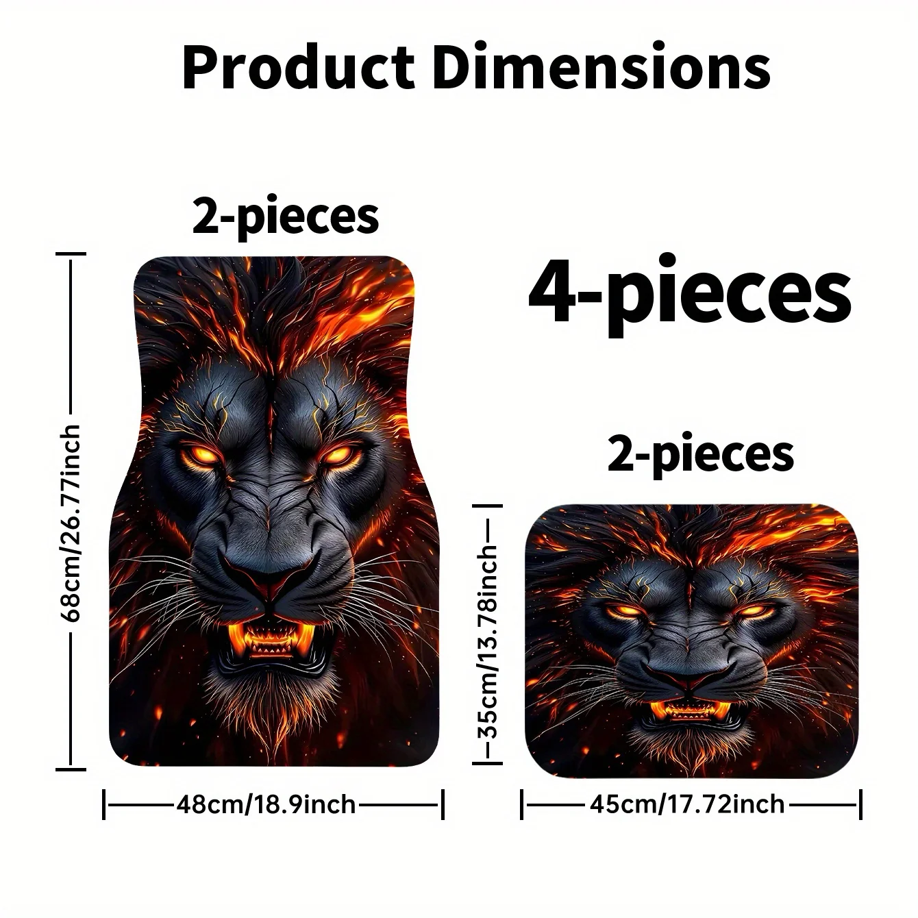 2D, 4pcs Fiery Lion Print Car Mat Set, Stylish Interior Accessory Floor Mats, Easy To Clean, Suitable For Cars, Trucks, And Suvs