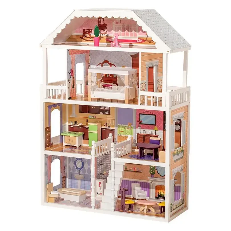 Nordic doll house children play simulation large villa princess doll  girl play  wooden