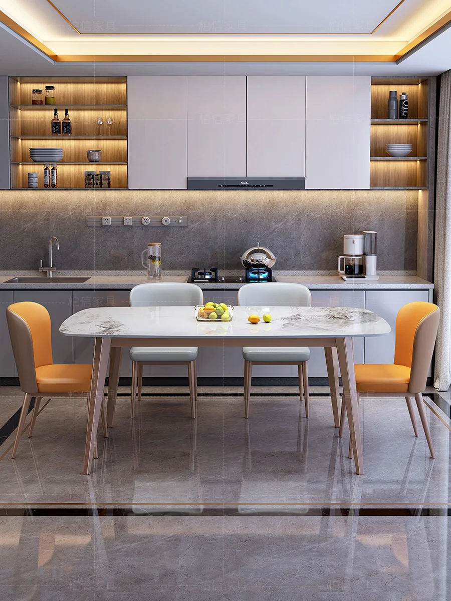 Light luxury rock board dining table rectangular dining table Italian minimalist small unit dining table chair combination