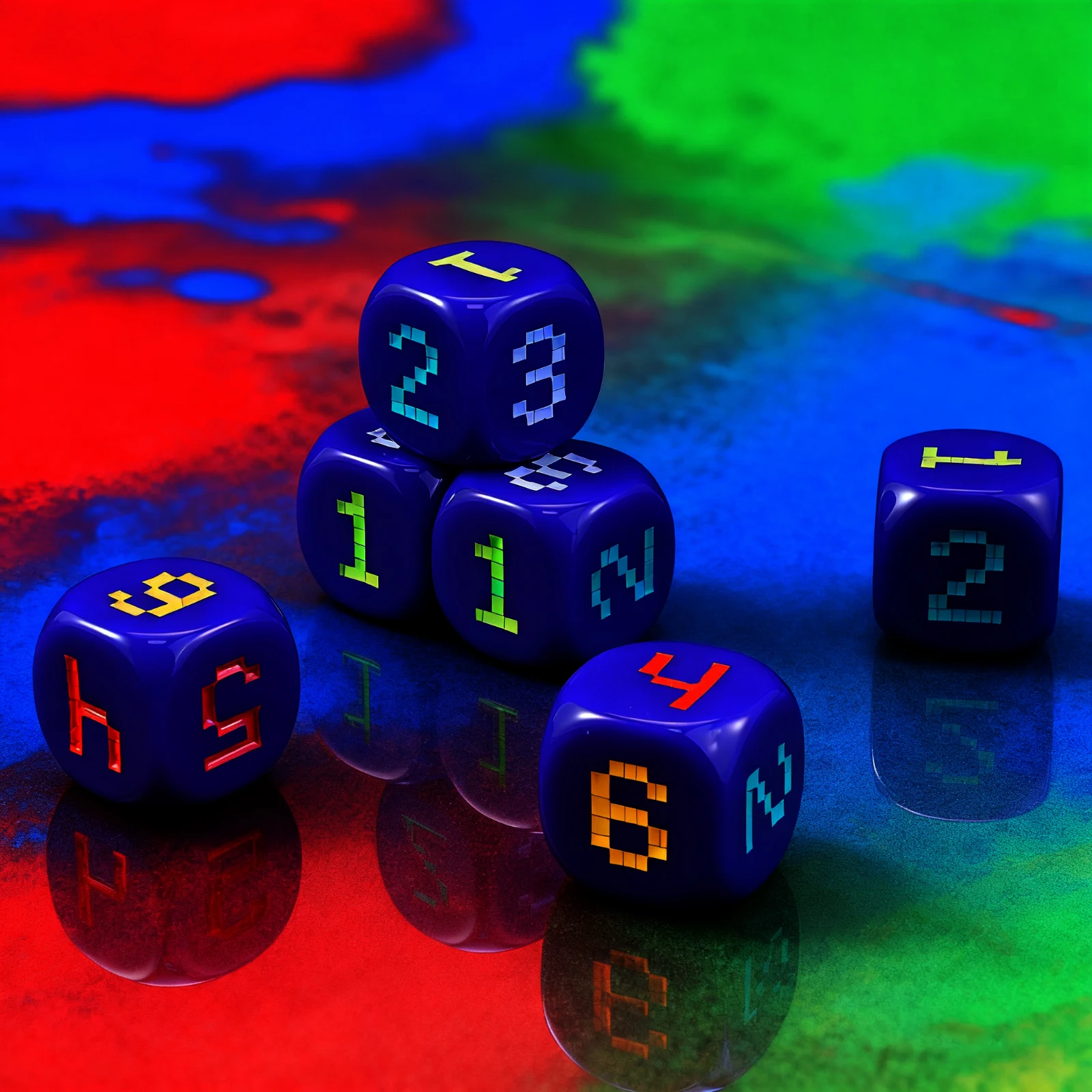 مجموعة نرد مرقمة مكونة من 6 قطع مكونة من 6 جوانب - جسم أزرق وأرقام متعددة الألوان، للألعاب والتجمعات الخارجية في الفناء، تتضمن رسم تخزين