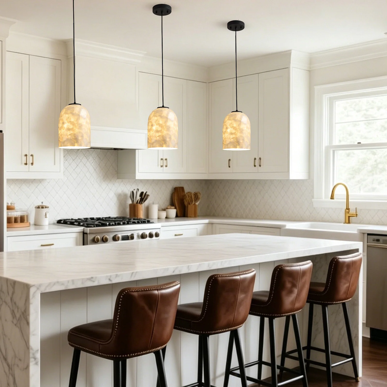 Nordic Glass Shell Pendant Light Bedroom Bedside Living Room Kitchen Island Dining Room Hallway