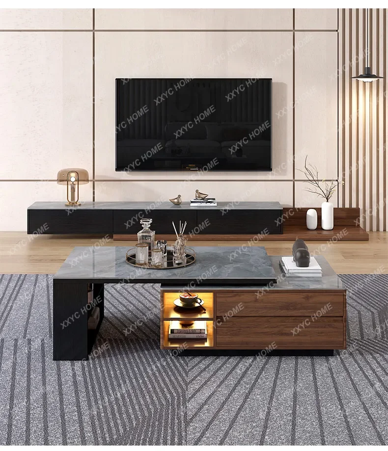 

Slate Coffee Table TV Cabinet Combination Modern Minimalist Walnut Color Coffee Table