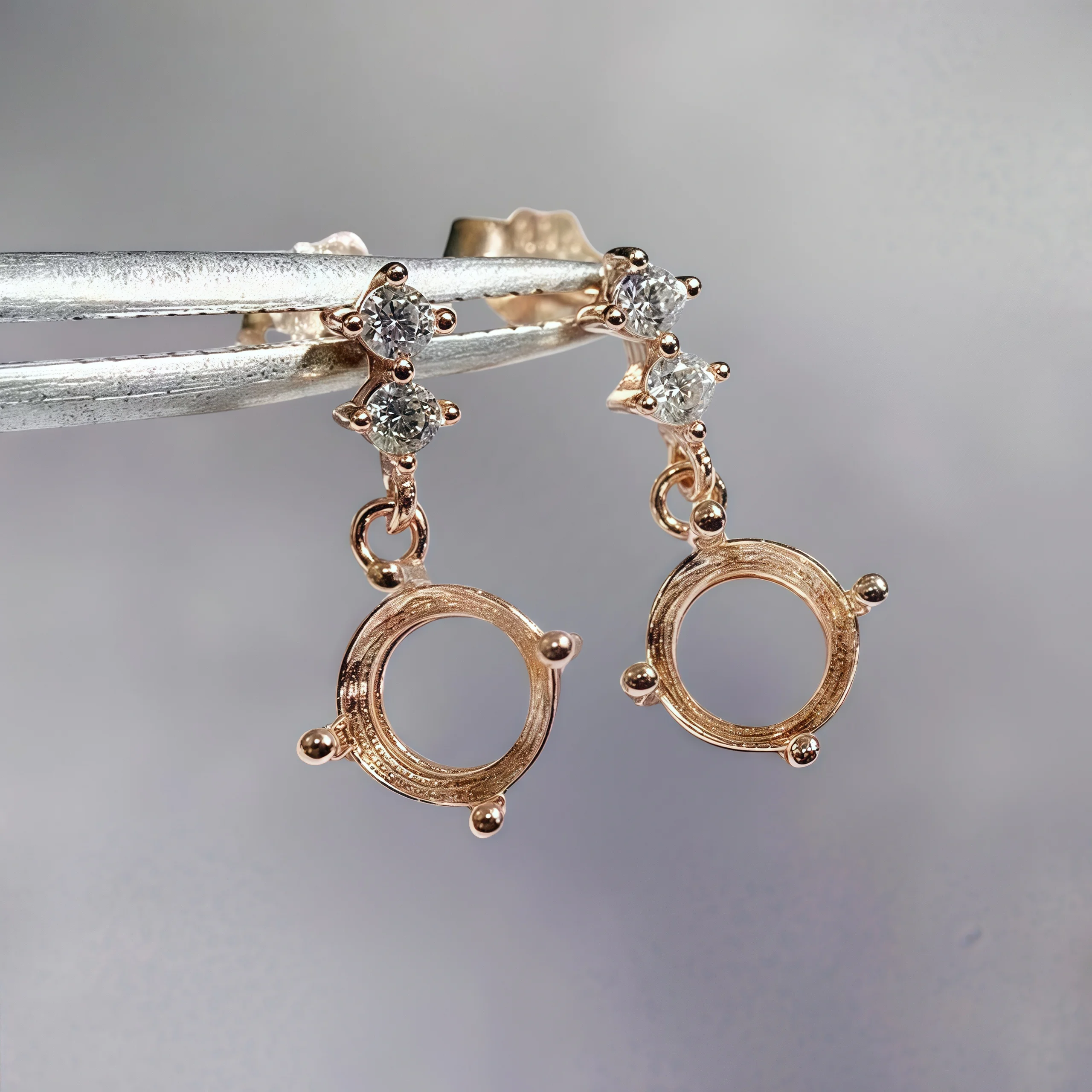 L S925 Sterling Silver DIY Empty Holder Earrings Settings 5/6mm Round Stone Fine Charm Jewelry Zircon Simple Design for Woman