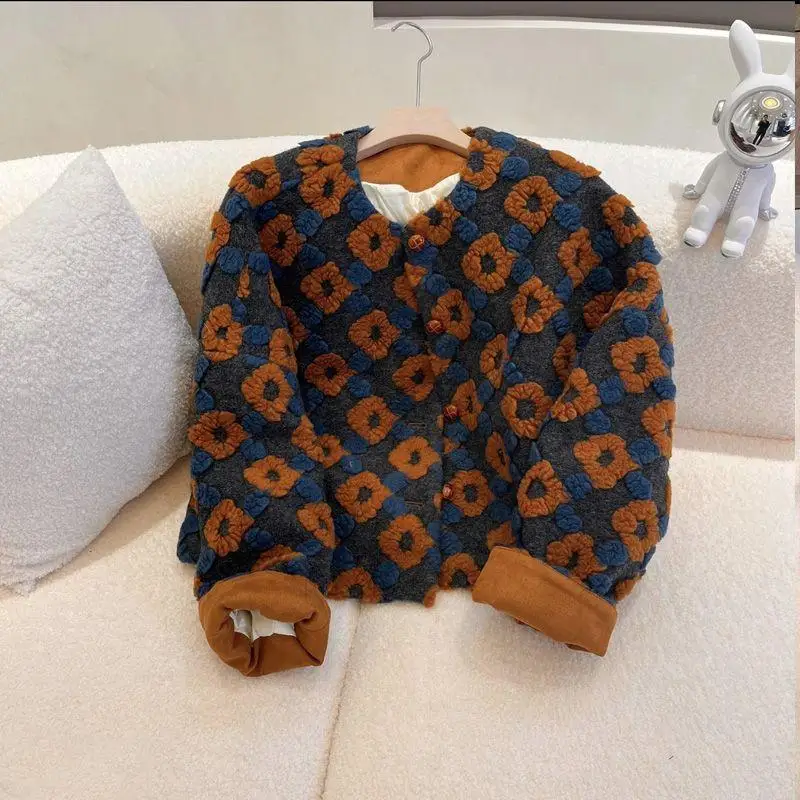 

Осень-зима оранжевый цветочный дизайн свободный круглый Ne ort Jaet женский Ele Personali теплый Sle корейская система новая модель