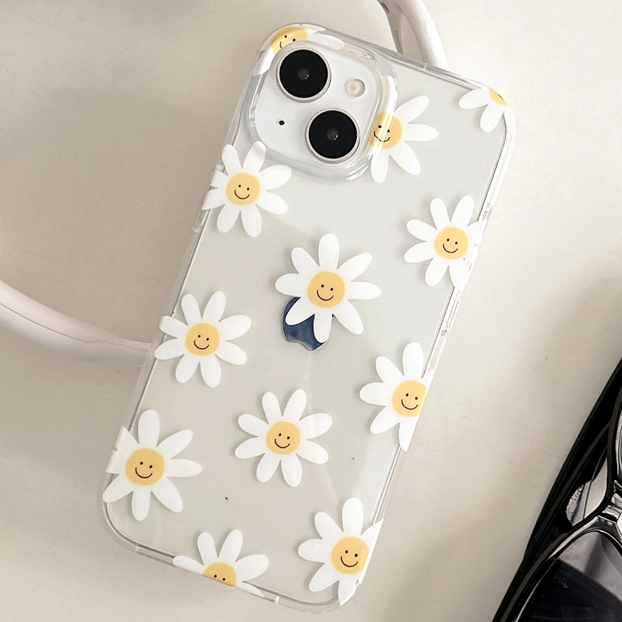 Smiling face flower Summer Trendy Phone Case For IPHONE 15PRO MAX 14 13 12  PRO Plus Acrylic TPU Two in one Mobile Phone Cases