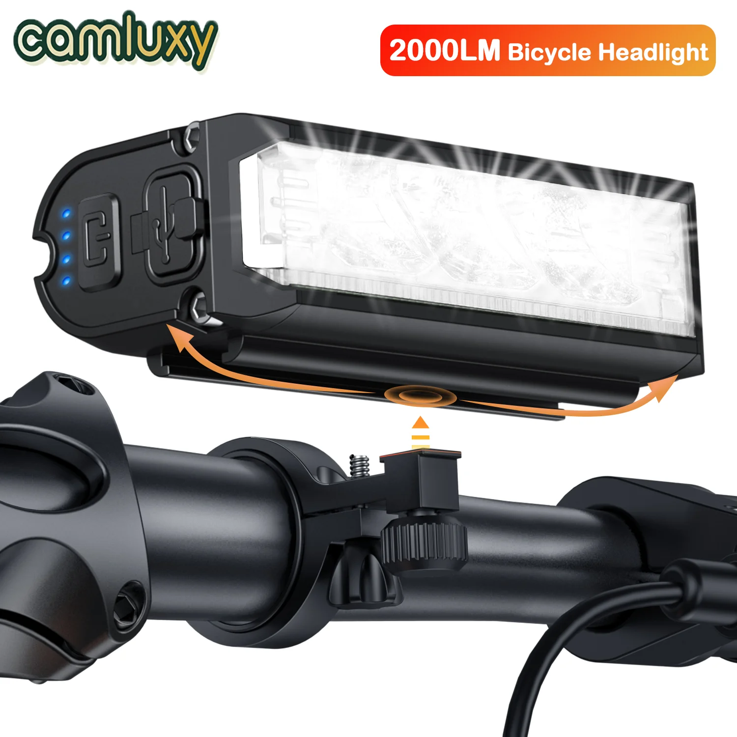 Camluxy 2000 lúmenes faro de bicicleta linterna impermeable USB recargable MTB bicicleta de carretera luz delantera accesorios de luz de bicicleta