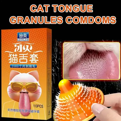 Ice And Fire Cat Tongue Condom With Multi Particle Condom Set Of 10 Convex Point Passionate Pleasure Condom