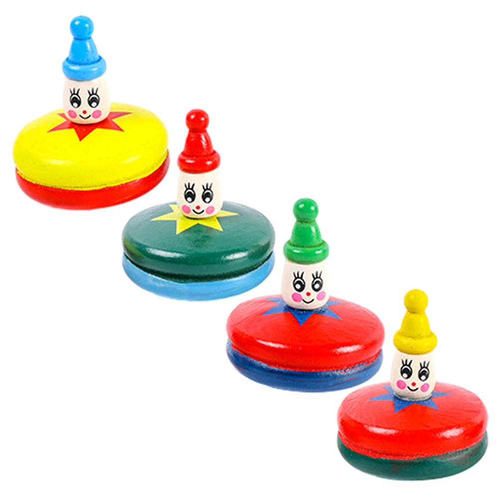 

4pcs Wooden Gyro Manual Rotation Game Kids Hand-Eye Coordination Fidget Plaything For Birthday Party Supplies Small Cartoon Gyro