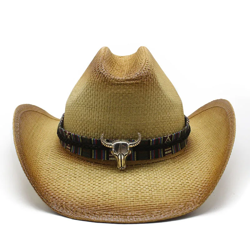 Men's And Women's Curling Three-point Straw Spray Paint Straw Cowboy Hat Vacation Beach Sun Protection Ins Straw Hat Batch